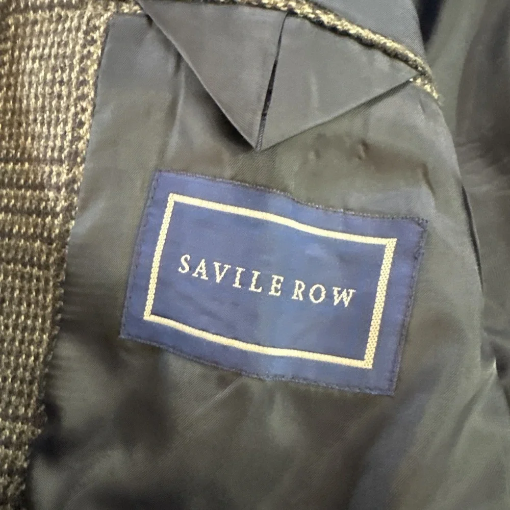 Savile Row Jacket Sz 40R Blue Houndstooth Plaid Wool Flannel Blazer Sport Coat